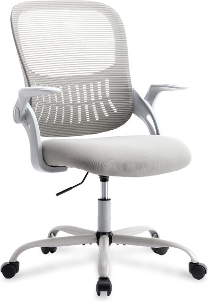 Office Ergonomic Desk Chair, Mesh Comfy Computer Work Chair with Flip-up Armrests and Adjustable Lumbar Support, Rolling Swivel Executive Task Chair for Home Office, Adults and Teens (Gray)