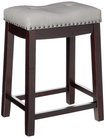 Angel Line Cambridge Bar Stools, 24" Set of 2, Espresso with Gray Cushion