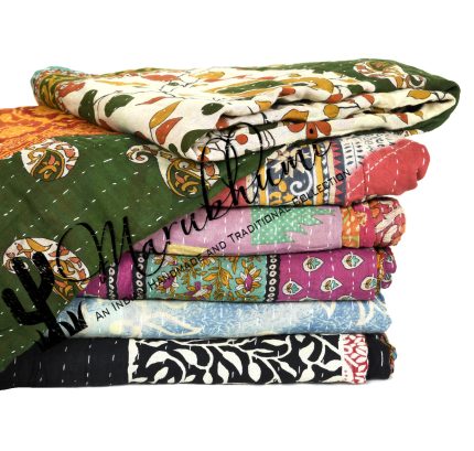 Vintage Kantha Quilt – Handmade Reversible Cotton Throw Blanket with Assorted Patchwork | Boho-Style Decorative Bedding for Sofa, Couch, Bed & Picnic | 1 Pc